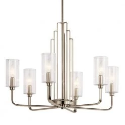 Kimrose 6-Lights Polished Nickel and Satin Nickel Art Deco Dining Room Chandelier with Clear Fluted Glass by KICHLER -Kichler Sales polished nickel kichler chandeliers 52411pn c3 1000