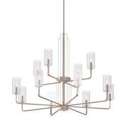 Kimrose 12-Light Polished Nickel with Satin Nickel Art Deco Dining Room Chandelier with Clear Fluted Glass by KICHLER -Kichler Sales polished nickel kichler chandeliers 52412pn c3 1000