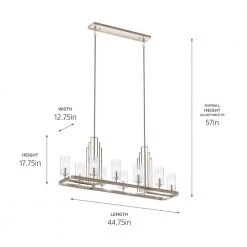 Kimrose 10-Light Polished Nickel with Satin Nickel Art Deco Dining Room Linear Chandelier with Clear Fluted Glass by KICHLER -Kichler Sales polished nickel kichler chandeliers 52413pn 1f 1000