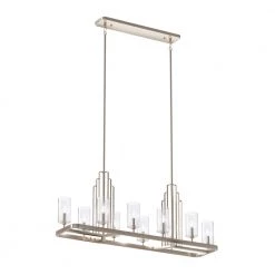Kimrose 10-Light Polished Nickel with Satin Nickel Art Deco Dining Room Linear Chandelier with Clear Fluted Glass by KICHLER