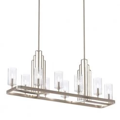 Kimrose 10-Light Polished Nickel with Satin Nickel Art Deco Dining Room Linear Chandelier with Clear Fluted Glass by KICHLER -Kichler Sales polished nickel kichler chandeliers 52413pn c3 1000