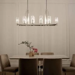 Kimrose 10-Light Polished Nickel with Satin Nickel Art Deco Dining Room Linear Chandelier with Clear Fluted Glass by KICHLER -Kichler Sales polished nickel kichler chandeliers 52413pn fa 1000