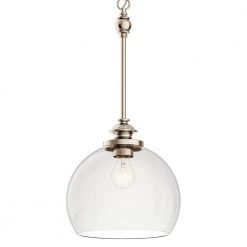 Lecelles 1-Light Polished Nickel Globe Pendant with Clear Glass Shade by KICHLER
