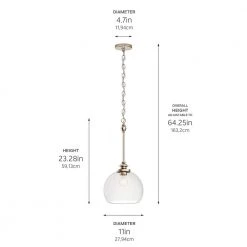 Lecelles 1-Light Polished Nickel Globe Pendant with Clear Glass Shade by KICHLER -Kichler Sales polished nickel kichler chandeliers 82393 fa 1000