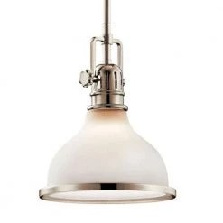 Hatteras Bay 1-Light Polished Nickel Vintage Industrial Kitchen Mini Pendant Hanging Light with Clear Fresnel Lens by KICHLER -Kichler Sales polished nickel kichler pendant lights 43764pn c3 1000