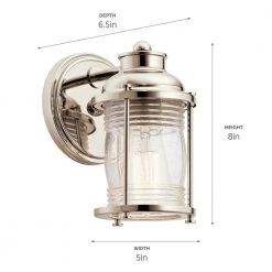 Ashland Bay 1-Light Polished Nickel Vanity Light with Clear Seeded Glass Shade by KICHLER -Kichler Sales polished nickel kichler vanity lighting 45770pn 44 1000