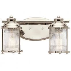 Ashland Bay 9 in. 2-Light Polished Nickel Bathroom Vanity Light with Seeded Glass Shade by KICHLER