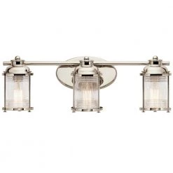 Ashland Bay 3-Light Polished Nickel Bathroom Vanity Light with Clear Seeded Glass by KICHLER