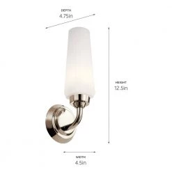 Truby 11.5 in. 1-Light Polished Nickel Bathroom Indoor Wall Sconce with Satin Etched Cased Opal Glass by KICHLER 14 Truby 11.5 in. 1-Light Polished Nickel Bathroom Indoor Wall Sconce with Satin Etched Cased Opal Glass by KICHLER -Kichler Sales polished nickel kichler vanity lighting 55073pn 44 1000
