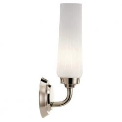 Truby 11.5 in. 1-Light Polished Nickel Bathroom Indoor Wall Sconce with Satin Etched Cased Opal Glass by KICHLER 12 Truby 11.5 in. 1-Light Polished Nickel Bathroom Indoor Wall Sconce with Satin Etched Cased Opal Glass by KICHLER -Kichler Sales polished nickel kichler vanity lighting 55073pn 4f 1000