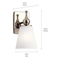 Cosabella 6 in. 1-Light Polished Nickel Bathroom Indoor Wall Sconce with Satin Etched Cased Opal Glass by KICHLER -Kichler Sales polished nickel kichler vanity lighting 55090pn 44 1000