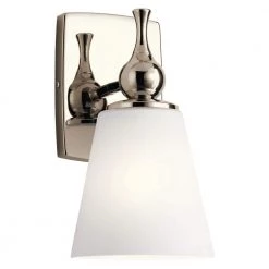 Cosabella 6 in. 1-Light Polished Nickel Bathroom Indoor Wall Sconce with Satin Etched Cased Opal Glass by KICHLER