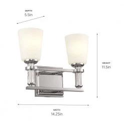 Rosalind 14.25 in. 2-Light Polished Nickel Bathroom Vanity Light with Satin Etched Cased Opal Glass Shades by KICHLER -Kichler Sales polished nickel kichler vanity lighting 55146pn 44 1000