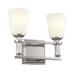 Rosalind 14.25 in. 2-Light Polished Nickel Bathroom Vanity Light with Satin Etched Cased Opal Glass Shades by KICHLER