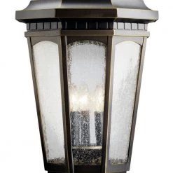 Courtyard Hardwired 3-Light Rubbed Bronze 4x4 Outdoor Deck Lamp Post Light with Clear Seeded Glass (1-Pack) by KICHLER -Kichler Sales rubbed bronze kichler deck post lights 9533rz 4f 1000