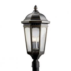 Courtyard Hardwired 3-Light Rubbed Bronze 4x4 Outdoor Deck Lamp Post Light with Clear Seeded Glass (1-Pack) by KICHLER