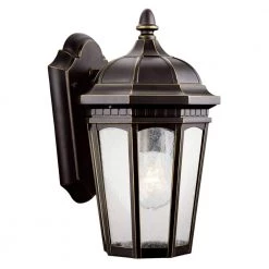 Courtyard 11 in. 1-Light Rubbed Bronze Outdoor Light Wall Sconce with Clear Seeded Glass (1-Pack) by KICHLER