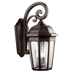 Courtyard 22.25 in. 3-Light Rubbed Bronze Outdoor Light Wall Sconce with Clear Seeded Glass (1-Pack) by KICHLER