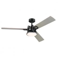 Pillar 52 in. Integrated LED Indoor Satin Black Downrod Mount Ceiling Fan with Remote by KICHLER -Kichler Sales satin black kichler ceiling fans with lights 300314sbk 1f 1000