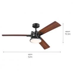Pillar 52 in. Integrated LED Indoor Satin Black Downrod Mount Ceiling Fan with Remote by KICHLER -Kichler Sales satin black kichler ceiling fans with lights 300314sbk 76 1000