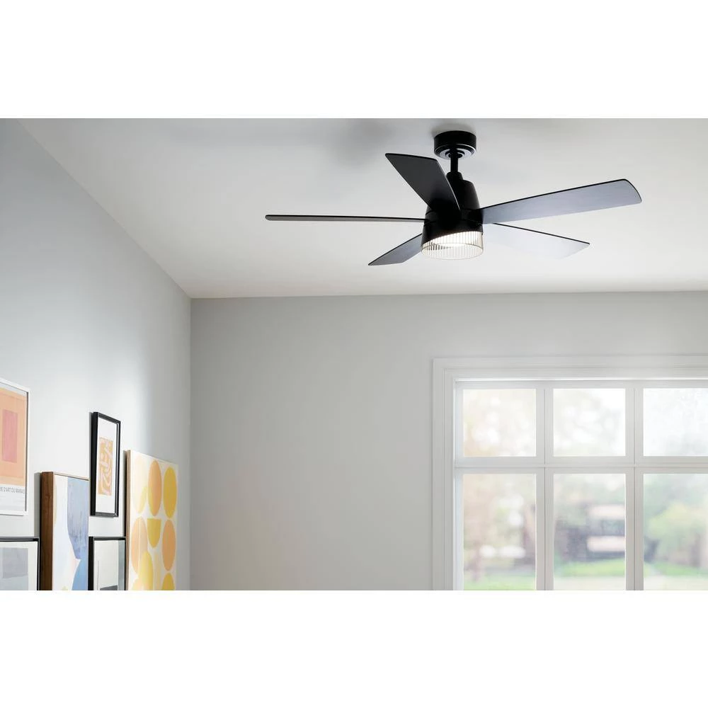 Dawn 52 in. Integrated LED Indoor Satin Black Down Rod Mount Ceiling Fan with Light and Remote by KICHLER 9 Dawn 52 in. Integrated LED Indoor Satin Black Down Rod Mount Ceiling Fan with Light and Remote by KICHLER - Image 7