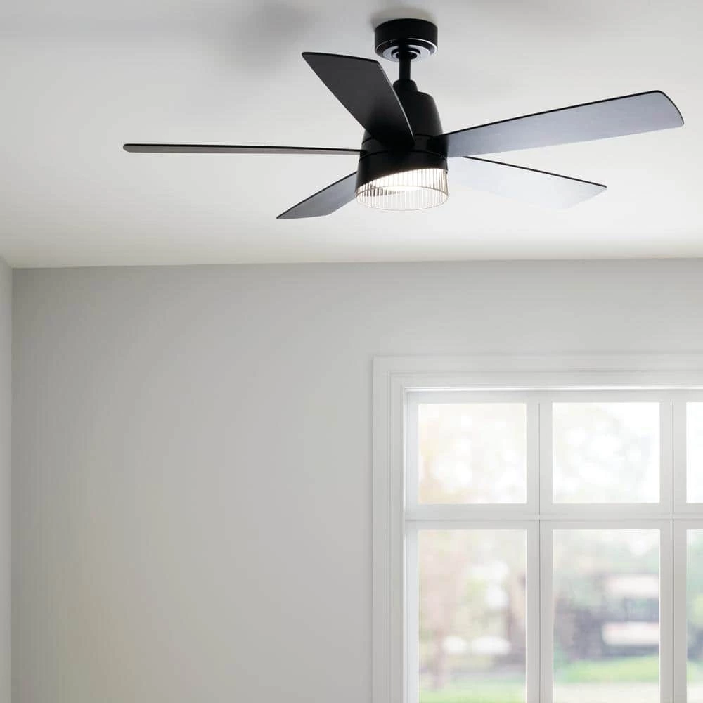 Dawn 52 in. Integrated LED Indoor Satin Black Down Rod Mount Ceiling Fan with Light and Remote by KICHLER 6 Dawn 52 in. Integrated LED Indoor Satin Black Down Rod Mount Ceiling Fan with Light and Remote by KICHLER - Image 4