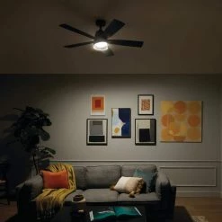 Dawn 52 in. Integrated LED Indoor Satin Black Down Rod Mount Ceiling Fan with Light and Remote by KICHLER 21 Dawn 52 in. Integrated LED Indoor Satin Black Down Rod Mount Ceiling Fan with Light and Remote by KICHLER -Kichler Sales satin black kichler ceiling fans with lights 300319sbk fa 1000