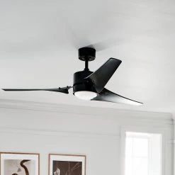 Rana 60 in. Integrated LED Indoor Satin Black Downrod Mount Ceiling Fan with Light Kit and Wall Control by KICHLER -Kichler Sales satin black kichler ceiling fans with lights 310155sbk 44 1000