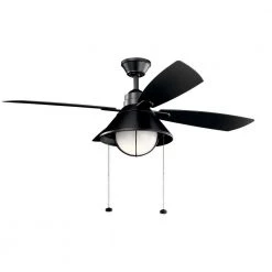 Seaside 54 in. Integrated LED Outdoor Satin Black Downrod Mount Ceiling Fan with Light with Pull Chain by KICHLER -Kichler Sales satin black kichler ceiling fans with lights 310181sbk 1f 1000