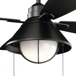 Seaside 54 in. Integrated LED Outdoor Satin Black Downrod Mount Ceiling Fan with Light with Pull Chain by KICHLER -Kichler Sales satin black kichler ceiling fans with lights 310181sbk 44 1000