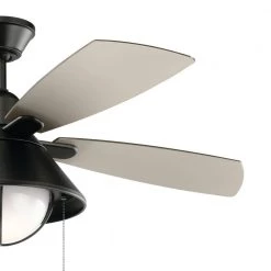 Seaside 54 in. Integrated LED Outdoor Satin Black Downrod Mount Ceiling Fan with Light with Pull Chain by KICHLER -Kichler Sales satin black kichler ceiling fans with lights 310181sbk 4f 1000