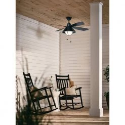 Seaside 54 in. Integrated LED Outdoor Satin Black Downrod Mount Ceiling Fan with Light with Pull Chain by KICHLER -Kichler Sales satin black kichler ceiling fans with lights 310181sbk 76 1000