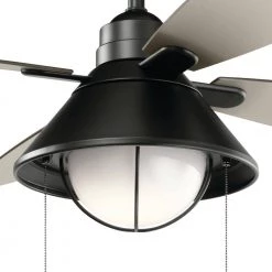 Seaside 54 in. Integrated LED Outdoor Satin Black Downrod Mount Ceiling Fan with Light with Pull Chain by KICHLER -Kichler Sales satin black kichler ceiling fans with lights 310181sbk c3 1000