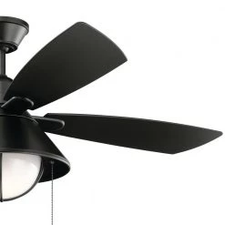 Seaside 54 in. Integrated LED Outdoor Satin Black Downrod Mount Ceiling Fan with Light with Pull Chain by KICHLER -Kichler Sales satin black kichler ceiling fans with lights 310181sbk fa 1000