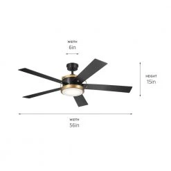 Salvo 56 in. Integrated LED Indoor Satin Black Downrod Mount Ceiling Fan with Wall Control by KICHLER -Kichler Sales satin black kichler ceiling fans with lights 330045sbk 1f 1000