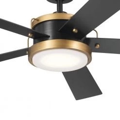 Salvo 56 in. Integrated LED Indoor Satin Black Downrod Mount Ceiling Fan with Wall Control by KICHLER -Kichler Sales satin black kichler ceiling fans with lights 330045sbk 4f 1000