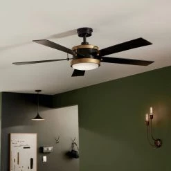 Salvo 56 in. Integrated LED Indoor Satin Black Downrod Mount Ceiling Fan with Wall Control by KICHLER -Kichler Sales satin black kichler ceiling fans with lights 330045sbk fa 1000