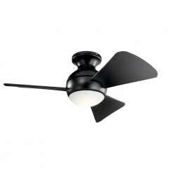 Sola 34 in. Integrated LED Indoor Satin Black Flush Mount Ceiling Fan with Light Kit and Wall Control by KICHLER