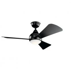 Sola 44 in. Integrated LED Indoor Satin Black Flush Mount Ceiling Fan with Light Kit and Wall Control by KICHLER -Kichler Sales satin black kichler ceiling fans with lights 330151sbk 1f 1000