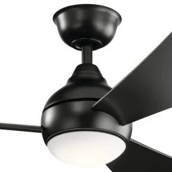 Sola 44 in. Integrated LED Indoor Satin Black Flush Mount Ceiling Fan with Light Kit and Wall Control by KICHLER -Kichler Sales satin black kichler ceiling fans with lights 330151sbk 44 1000