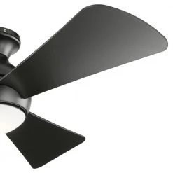 Sola 44 in. Integrated LED Indoor Satin Black Flush Mount Ceiling Fan with Light Kit and Wall Control by KICHLER -Kichler Sales satin black kichler ceiling fans with lights 330151sbk 4f 1000