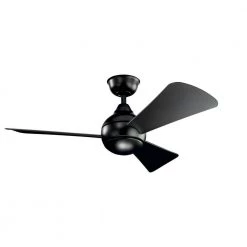 Sola 44 in. Integrated LED Indoor Satin Black Flush Mount Ceiling Fan with Light Kit and Wall Control by KICHLER -Kichler Sales satin black kichler ceiling fans with lights 330151sbk 76 1000