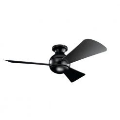 Sola 44 in. Integrated LED Indoor Satin Black Flush Mount Ceiling Fan with Light Kit and Wall Control by KICHLER -Kichler Sales satin black kichler ceiling fans with lights 330151sbk fa 1000