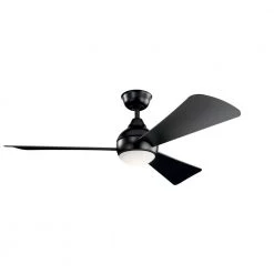 Sola 54 in. Integrated LED Indoor Satin Black Flush Mount Ceiling Fan with Light Kit and Wall Control by KICHLER -Kichler Sales satin black kichler ceiling fans with lights 330152sbk 1f 1000