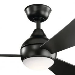Sola 54 in. Integrated LED Indoor Satin Black Flush Mount Ceiling Fan with Light Kit and Wall Control by KICHLER -Kichler Sales satin black kichler ceiling fans with lights 330152sbk 44 1000