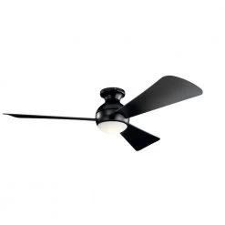 Sola 54 in. Integrated LED Indoor Satin Black Flush Mount Ceiling Fan with Light Kit and Wall Control by KICHLER