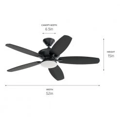 Renew Designer 52 in. LED Indoor/Outdoor Satin Black Dual Mount Ceiling Fan with Remote by KICHLER -Kichler Sales satin black kichler ceiling fans with lights 330163sbk 1f 1000