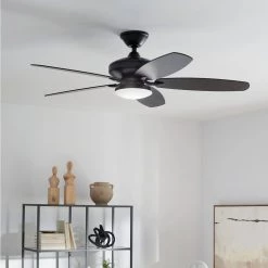 Renew Designer 52 in. LED Indoor/Outdoor Satin Black Dual Mount Ceiling Fan with Remote by KICHLER -Kichler Sales satin black kichler ceiling fans with lights 330163sbk 76 1000