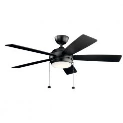 Starkk 52 in. Integrated LED Indoor Satin Black Downrod Mount Ceiling Fan with Light Kit and Pull Chain by KICHLER -Kichler Sales satin black kichler ceiling fans with lights 330174sbk 1f 1000