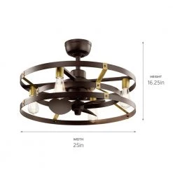 Cavelli 13 in. LED Indoor Satin Natural Bronze Downrod Mount Ceiling Fan with Light with Wall Switch by KICHLER -Kichler Sales satin natural bronze kichler ceiling fans with lights 300040snb 4f 1000